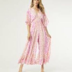 Coco + Carmen Pink Cheetah Print Flare Leg Farrah Jumpsuit NWT